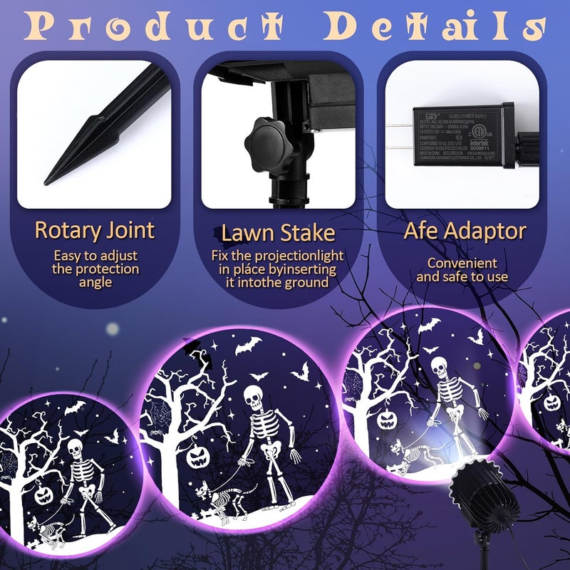 Lingvee Halloween Projector Light with 1 Film Slides Holiday LED Projector Lights Outdoor Reflectors Waterproof Landscape Decorative Rotation Lighting Movement Projection Lamp(Skeletons and Dogs) - Image 3